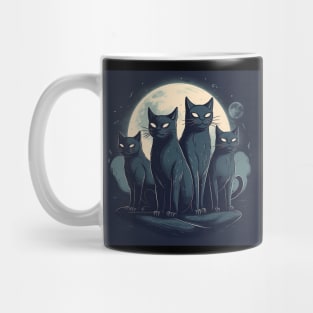 Four Black Cats on the Moon Mug